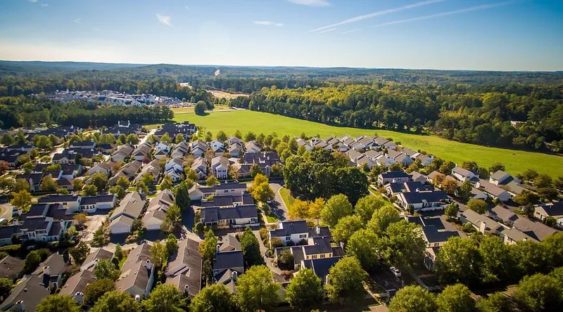 Aerial view of Fearrington Village in Chatham County, NC
